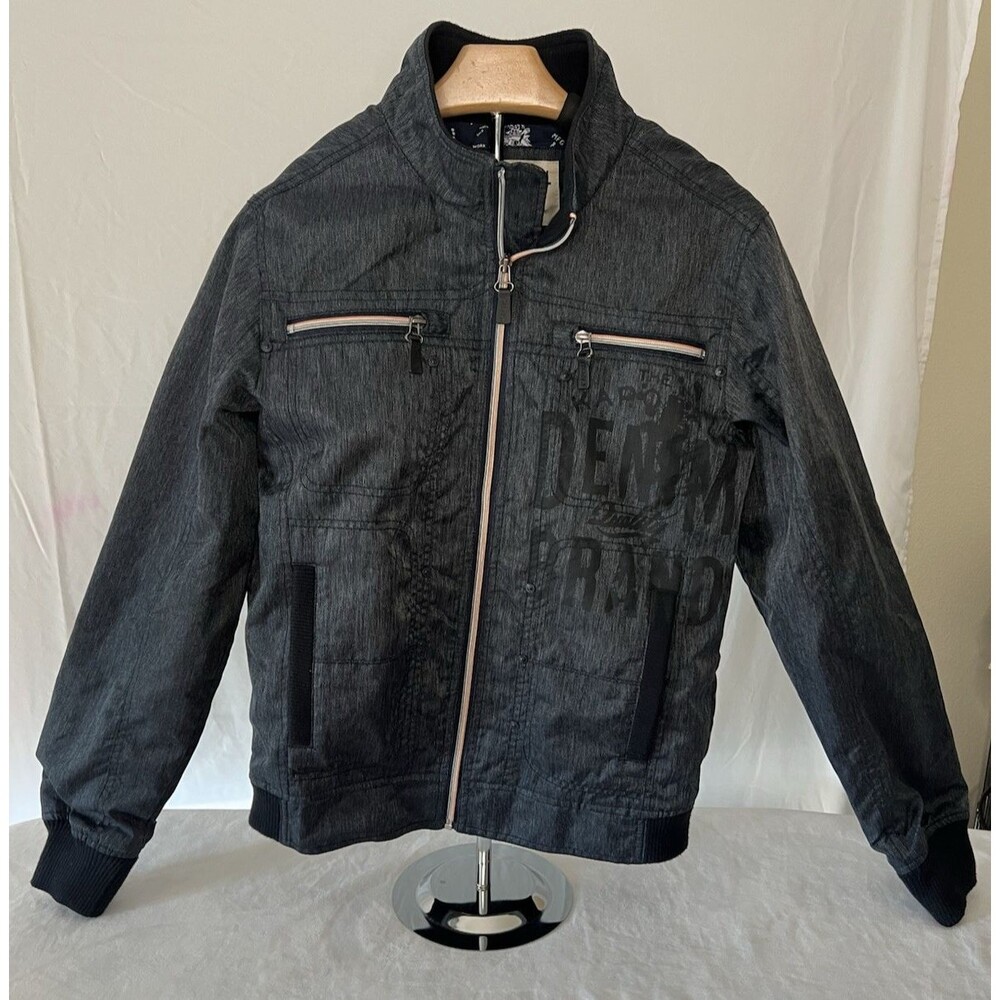 Kaporal Jeans Washed Black Denim Moto Jacket Full Zip Graphic Small